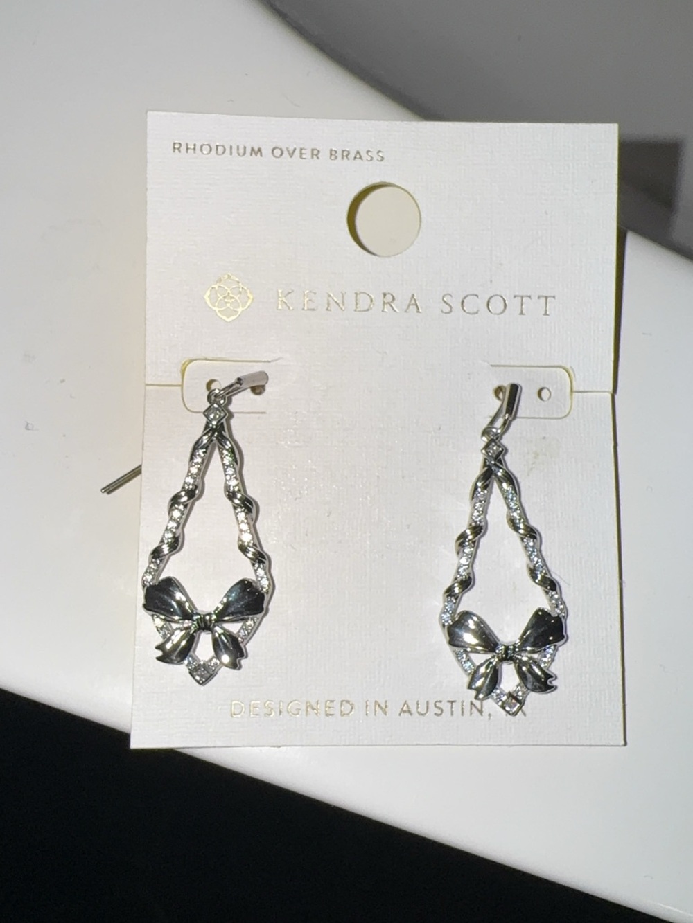 Kendra Scott Silver Threader Earrings on Yellow Card
